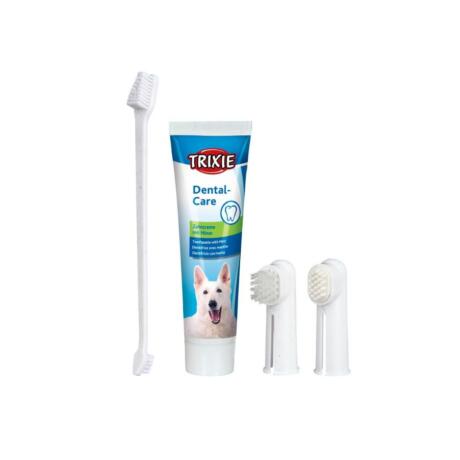 Conjunto de higiene dentária para cães com escova e pasta de dentes