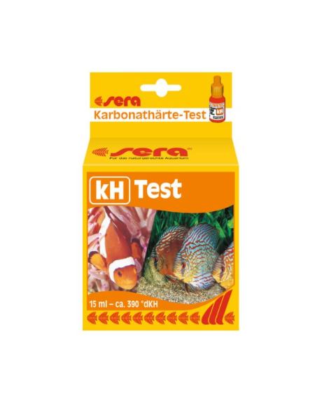 Sera kH Test serve para aproximadamente 390°dkH. Se os valores de KH forem muito baixos, recomendamos sera KH/pH-plus (na água doce) ou sera pond bio balance (no lago), no caso de valores demasiado altos, filtração com sera super peat (no aquário de água doce).