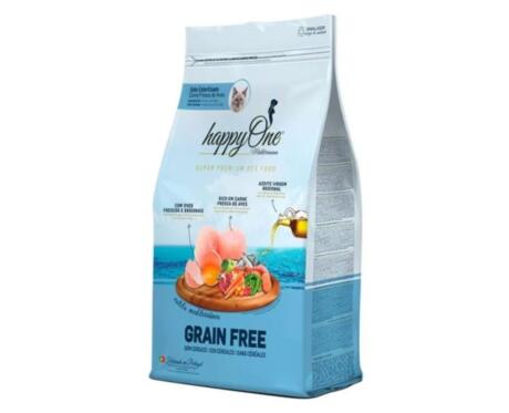 Saco de ração HappyOne Mediterraneum Gato Esterilizado de carne fresca de aves sem cereais.