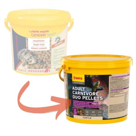 Sera Reptil Professional Carnivor alimento granulado em pellets flutuantes para tartarugas adultas.