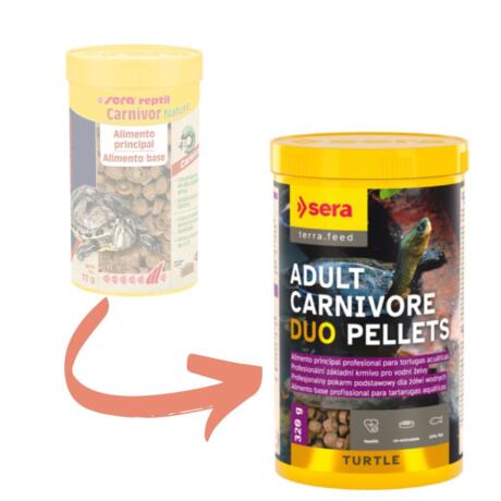 Sera Reptil Professional Carnivor alimento granulado em pellets flutuantes para tartarugas adultas.