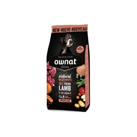 Ração Ownat Ultra Medium Lamb Rice para cães adultos sensíveis com cordeiro