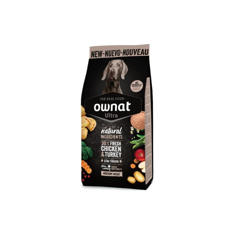 Ração Ownat Ultra Medium Adult para cães adultos de raças médias com frango e peru