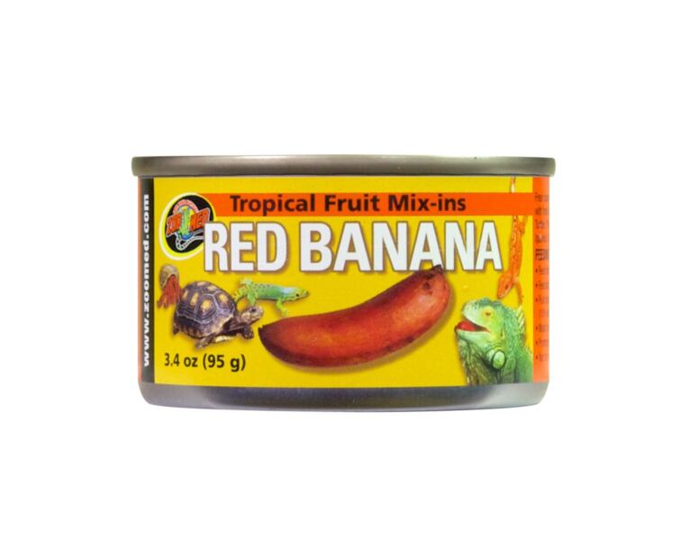 Tropical Fruit Mix-ins Banana Vermelha é uma ótima opção de mistura para répteis com dietas frescas ou granuladas.