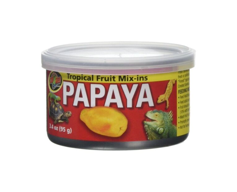 O Tropical Fruit Mix-ins Papaia são uma ótima opção para misturar répteis com dietas frescas ou granuladas.