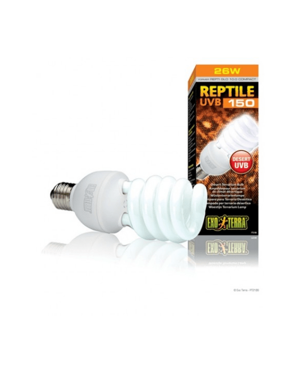 A Exo Terra Lâmpada Reptil UVB150 Compacta Desértica tem uma potência UVB muito alta