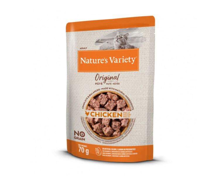 Alimento húmido Nature's Variety Original Gato Adulto Frango saqueta 70g sem cereais.