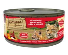 Natural Greatness Frango com Maçã, Abacaxi e Papaia 185g alimento húmido para gatos.