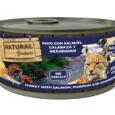 Natural Greatness Peru com Salmão, Abóbora e Mirtilos 185g alimento húmido para gatos.
