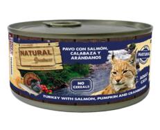 Natural Greatness Peru com Salmão, Abóbora e Mirtilos 185g alimento húmido para gatos.