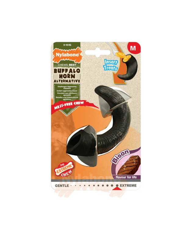 O Osso Nylabone Chifre de Búfalo Extreme Chew pertence à linha Nylabone Extreme de ossos e brinquedos para mastigar.