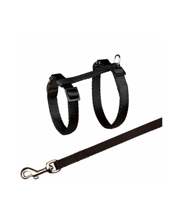 Peitoral e Trela Em Nylon Para Gatos Trixie preto
