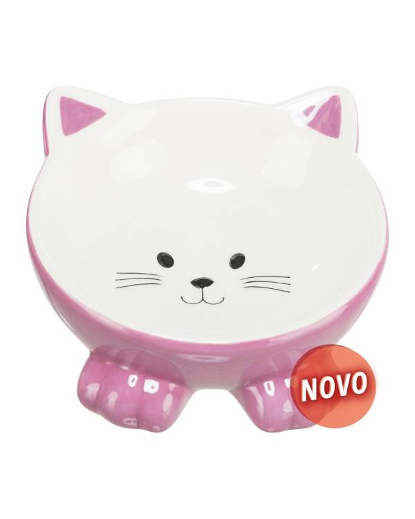 Comedouro Gato Inclinado Em Cerâmica