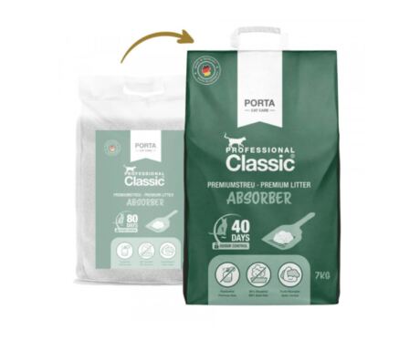 Areia de gato Professional Classic com absorvedor de odor é um granulado para uma ligação de odores muito intensiva. Ou seja, a Areia Classic é misturado com um absorvedor biológico de odores, o odor não é apenas absorvido, mas também é completamente destruído.