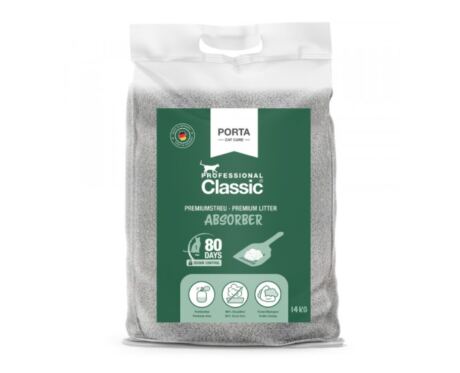 Areia de gato Professional Classic com absorvedor de odor é um granulado para uma ligação de odores muito intensiva. Ou seja, a Areia Classic é misturado com um absorvedor biológico de odores, o odor não é apenas absorvido, mas também é completamente destruído.