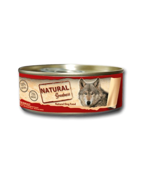 As Natural Greatness Wet Chicken Breast são uma comida húmida apenas com pedaços de carne.