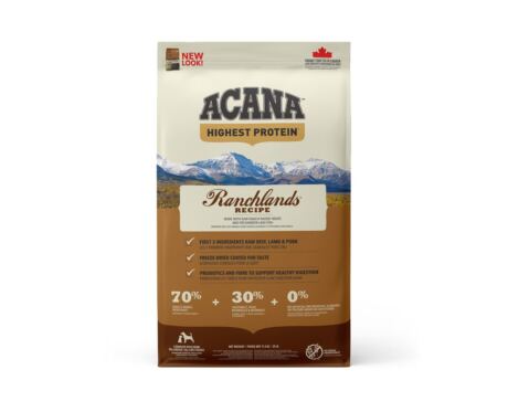 Acana Ranchlands Recipe é carregado com carnes cruas e peixes de lago de água doce.
