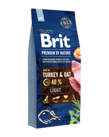 Ração Brit Premium by Nature Light Turkey & Oat para cães adultos light