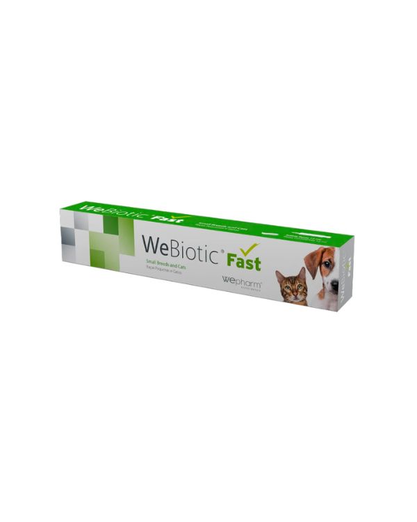 WeBiotic Fast fornece uma combinação de adsorvente, próbiotico, prébiotico e imunoestimulante. Reforça a função intestinal, com a máxima eficácia e proteção.