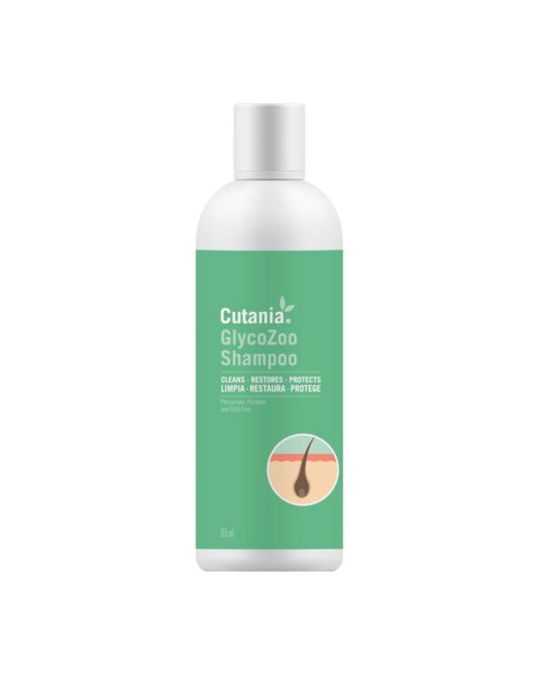 Cutania Glycozoo Champô é um champô dermatológico com ação secante e efeito queratolítico, lipolítico e desodorizante para Cães, Gatos e Cavalos.