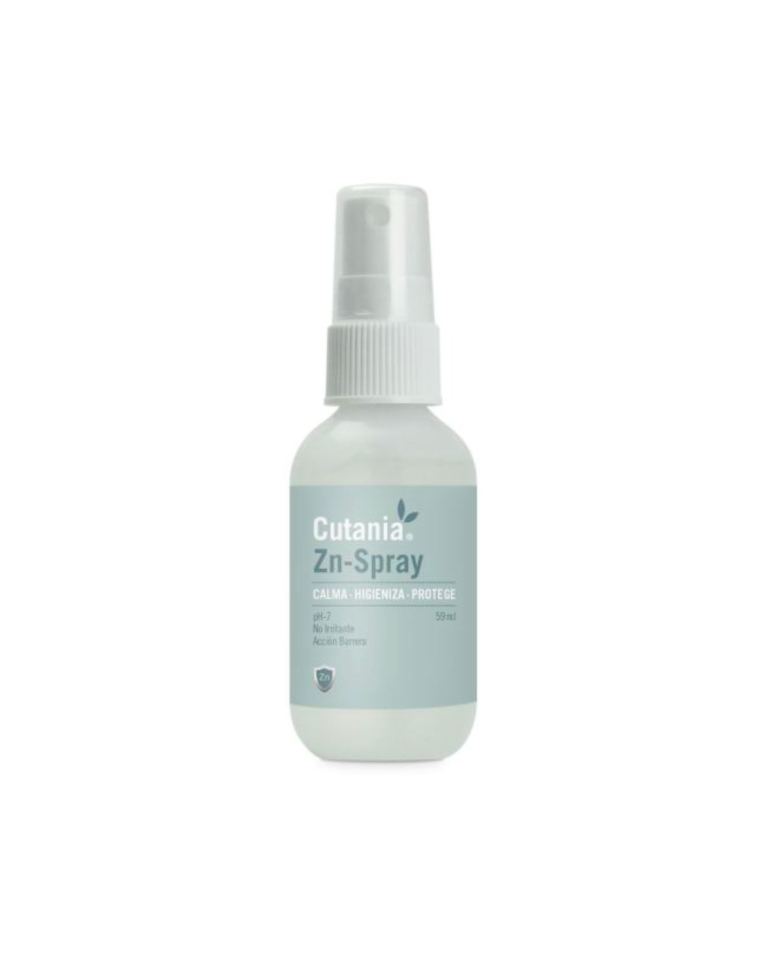 Cutania Zn-Spray é uma solução dermatológica de base aquosa e pH neutro, não irritantes, com ação calmante, antiséptica e cicatrizante, de elevada segurança
