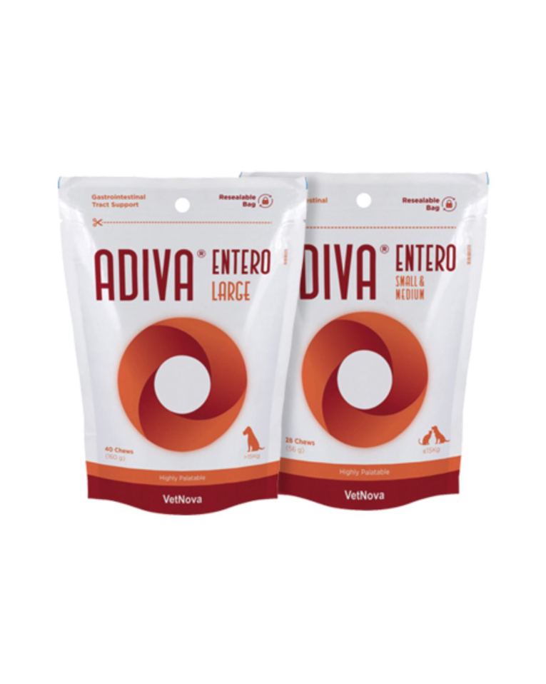 Adiva Entero é um anti-diarreico e muco-protector gastrointestinal de alta palatabilidade para cães e gatos.