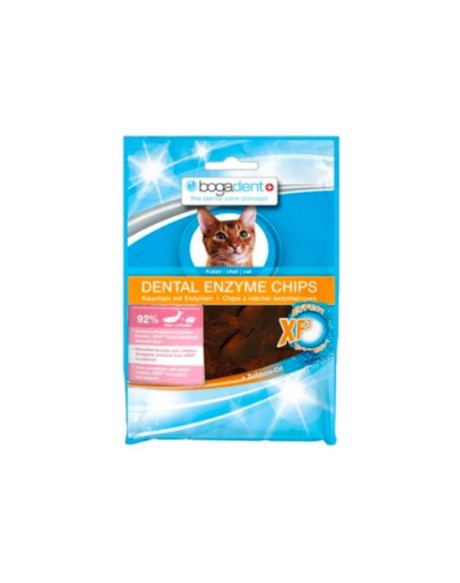 Bogadent Gato Dental Chips 50gr são snacks para a limpeza dos dentes dos gatos e combate ao mau hálito. Portanto, previne a formação de placa bacteriana e do tártaro.