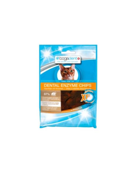 Bogadent Gato Dental Chips 50gr são snacks para a limpeza dos dentes dos gatos e combate ao mau hálito. Portanto, previne a formação de placa bacteriana e do tártaro.