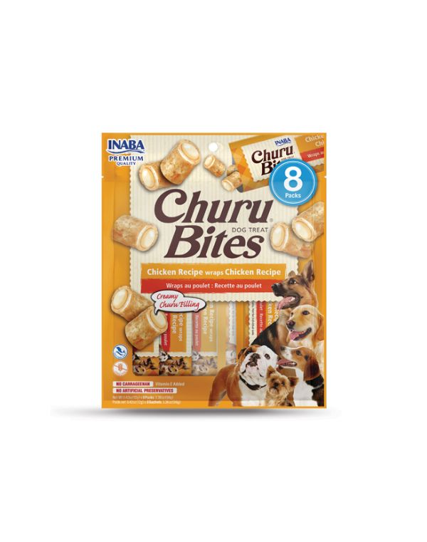 Churu Creamy Bites Cão feito com ingredientes saudáveis e de confiança. Duas texturas, portanto, cada mordida em forma de travesseiro começa com uma pasta de frango assada macia, sem grãos, conservantes, carragenina ou cores artificiais. Depois, o centro cheio com o delicioso recheio de Churu da Inaba.