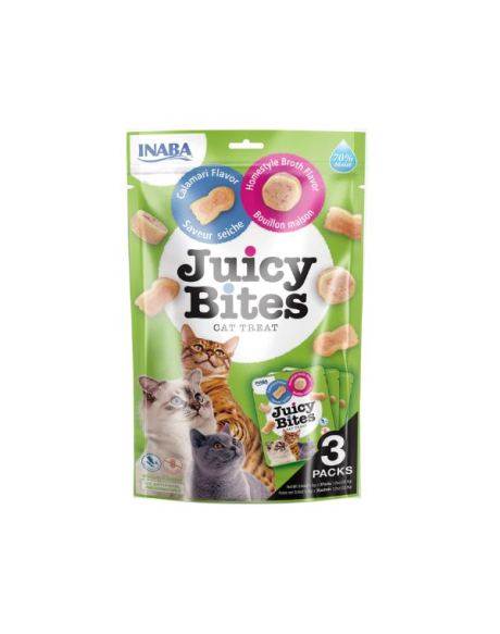 Churu Juicy Bites são pedaços divertidos de frango e frutos do mar, húmidos, suculentos e incrivelmente saborosos.