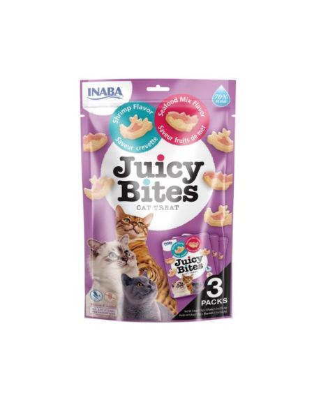 Churu Juicy Bites são pedaços divertidos de frango e frutos do mar, húmidos, suculentos e incrivelmente saborosos.