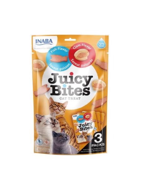 Churu Juicy Bites são pedaços divertidos de frango e frutos do mar, húmidos, suculentos e incrivelmente saborosos.