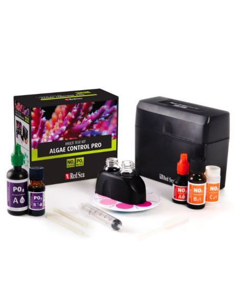 O Red Sea Algae Control Pro - Kit Multiteste (NO3/PO4) (100/100 estes) inclui testes comparativos colorimétricos de alta precisão para medição de precisão excepcionalmente alta de nitrato e fosfato.