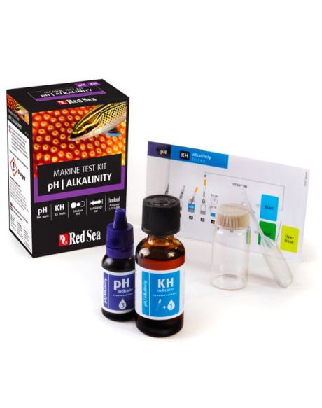 Red Sea Kit MCP PH/ALK (100/55 testes) é um kit de teste duplo inclui um teste de titulação preciso (1 dkH/0,36 meq/l) para KH e um teste colorimétrico de pH.