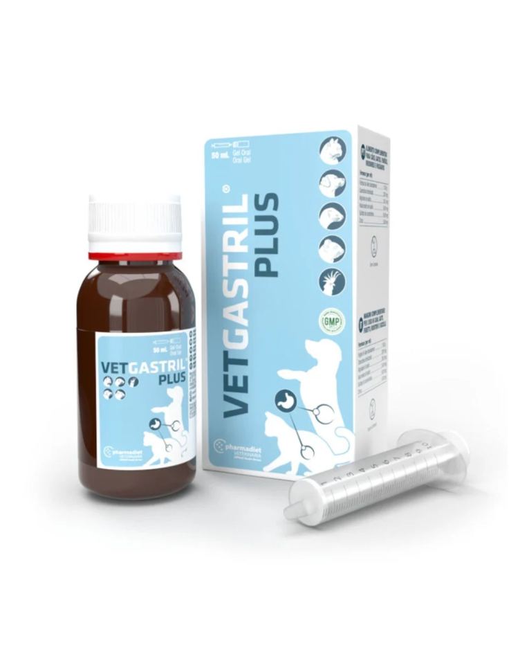 Vetgastril Plus é um suplemento alimentar com uma fórmula com nutrientes que auxiliam nos desequilíbrios gástricos, ideal para cuidar da digestão do seu cão e gato.