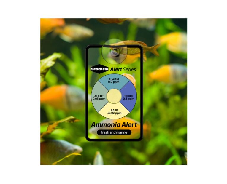 Seachem Ammonia Alert  é um dispositivo colorido inovador para detetar e monitorar continuamente amônia livre de tóxicos.