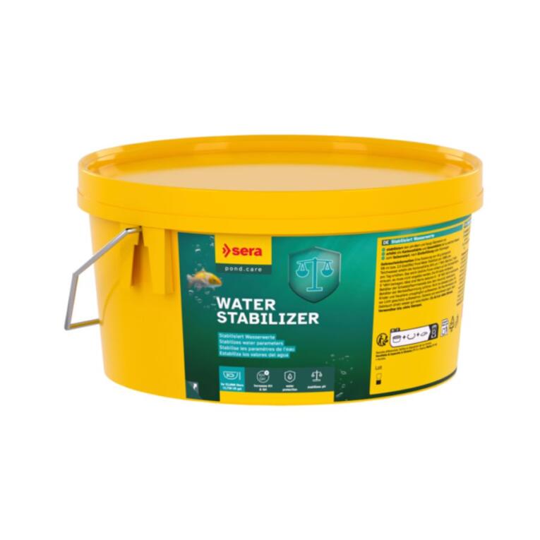 Sera Pond Water Stabilizer serve para estabilizar com segurança os parâmetros da água.