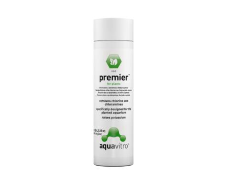Aquavitro Premier é um condicionador desenvolvido especificamente para aquários plantados. Remove cloro e cloraminas. não é ácido e não afeta o pH. Use na inicialização e sempre que adicionar ou substituir água.
