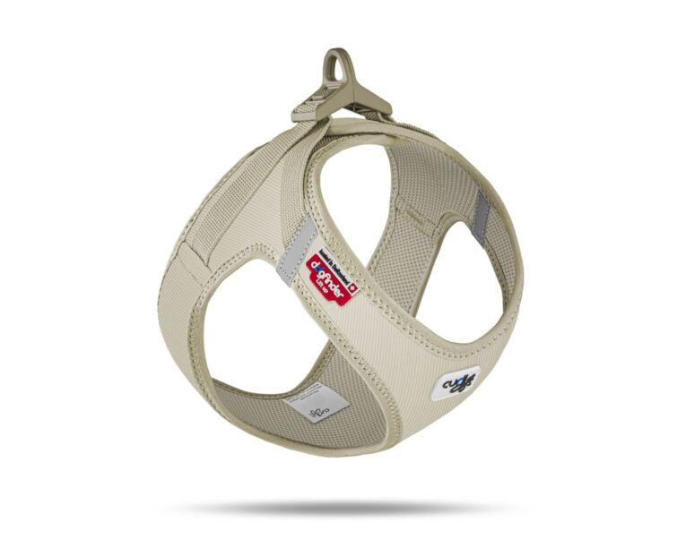 Peitoral Curli Clasp Bombazina Bege Vest Air-Mesh indicado para cães pequenos e médios.