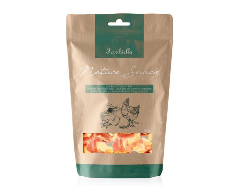 Rolos de Frango e Maçã 80 g – snack natural para cão adulto Ferribiella
