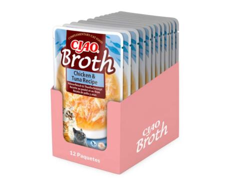 Gato a saborear Sopa de Frango e Atum Ciao Broth Churu