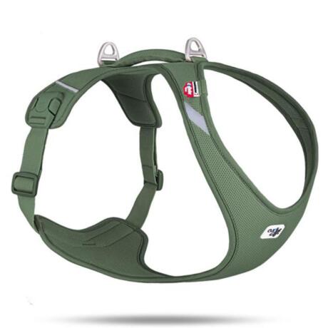 Peitoral ergonómico New Belka Comfort da marca Curli em cor verde escuro para cães de médio e grande porte.
