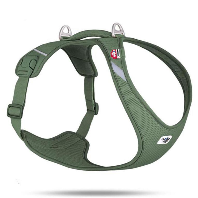 Peitoral ergonómico New Belka Comfort da marca Curli em cor verde escuro para cães de médio e grande porte.