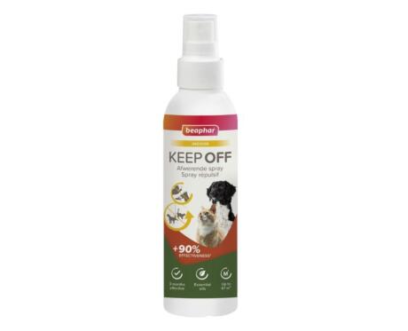 Embalagem de Beaphar Keep Off Spray Repelente de Interior para cães e gatos de 200 ml.