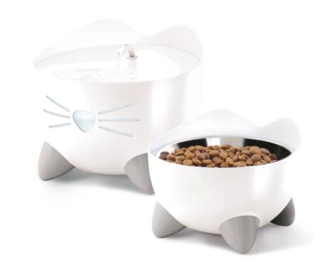 Catit PIXI Combo Kit nas cores branco, verde, rosa e azul fonte de água e comedouro Confort Animal.