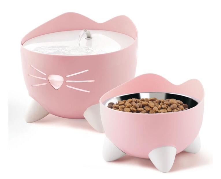 Catit PIXI Combo Kit nas cores branco, verde, rosa e azul fonte de água e comedouro Confort Animal.