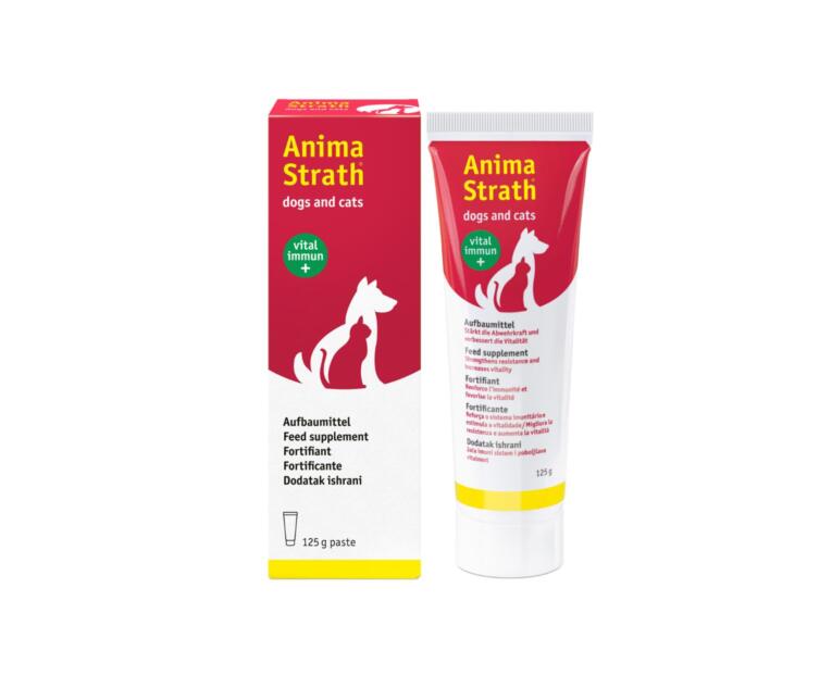 Tubo de Pasta Anima-Strath 125 g, um suplemento fortificante e biológico para animais de estimação.