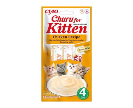 Conjunto de snacks líquidos de frango Churu for Kitten para gatinhos em crescimento.
