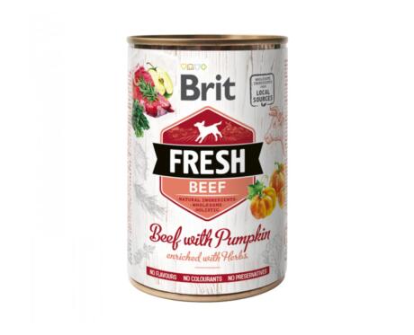 Lata de comida húmida para cães Brit Fresh Vaca com Abóbora, paté natural e holístico.