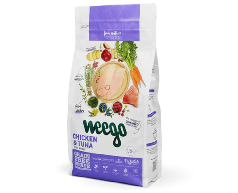 Saco de Weego Cat Food Chicken & Tuna, ração sem cereais para gatos adultos.